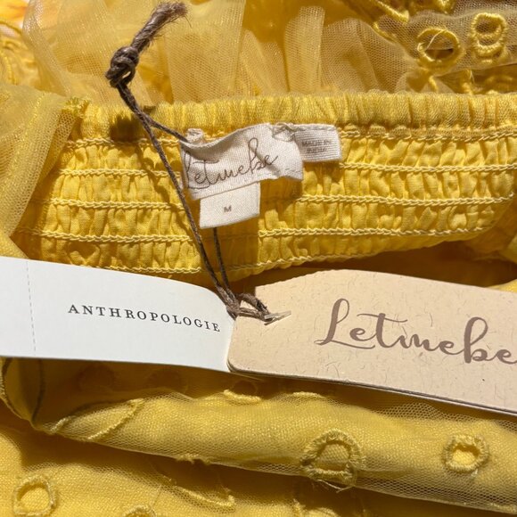 Anthropologie Let Me Be Yellow Eyelet Tulle Mini Dress M Yellow - Picture 5 of 6